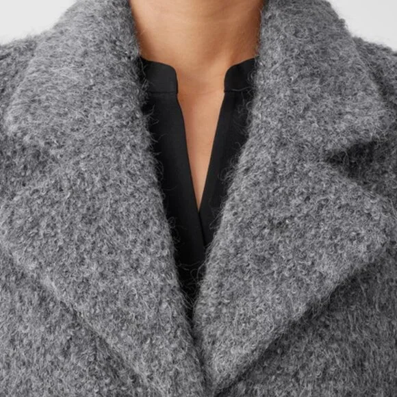 NWT Eileen Fisher Ash Alpaca Boucle Notch Collar Coat